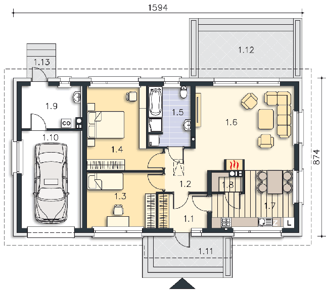 Rzut parteru POW. 110,0 m²