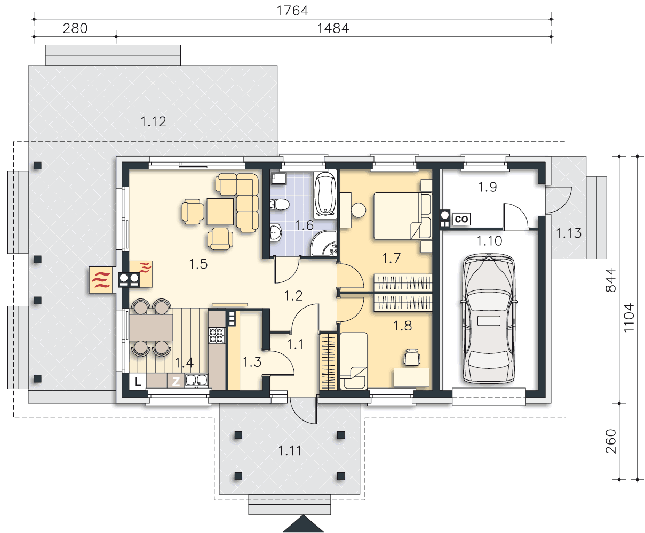 Rzut parteru POW. 98,3 m²