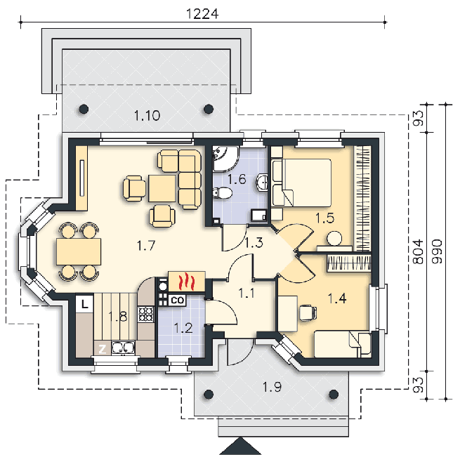 Rzut parteru POW. 68,3 m²