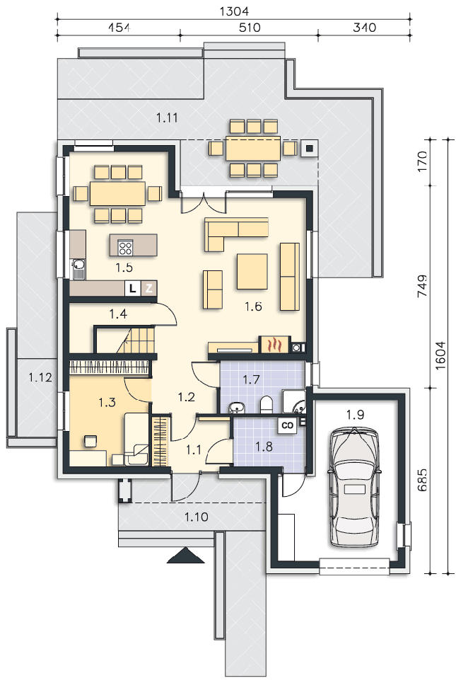 Rzut parteru POW. 108,8 m²