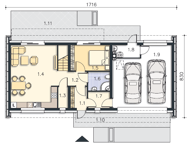 Rzut parteru POW. 93,5 m²