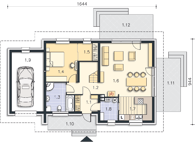 Rzut parteru POW. 112,3 m²