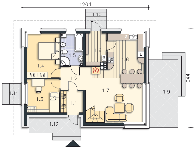 Rzut parteru POW. 85,7 m²