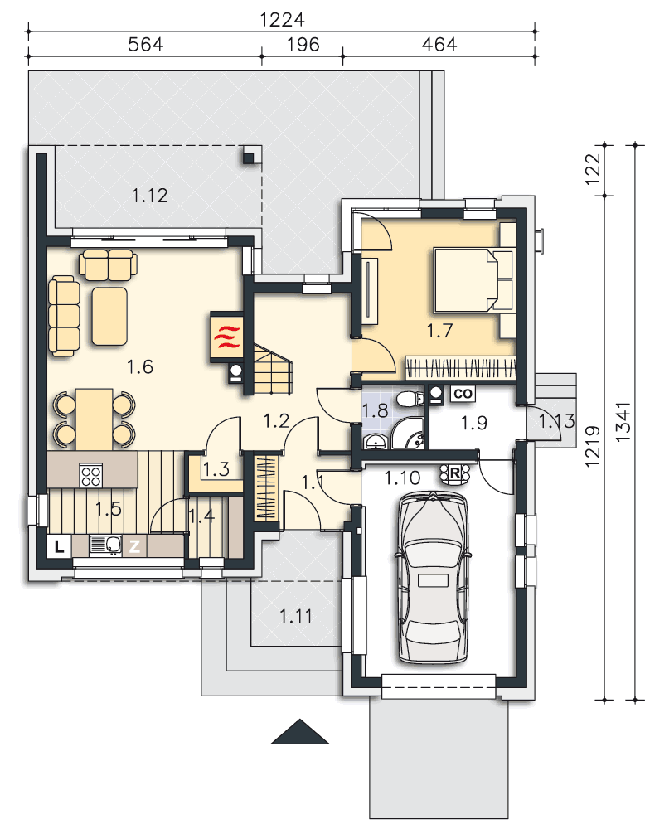 Rzut parteru POW. 86,6 m²