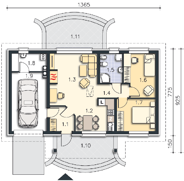 Rzut parteru POW. 82,9 m²