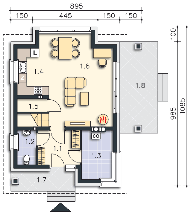 Rzut parteru POW. 52,4 m²