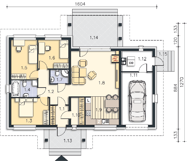 Rzut parteru POW. 119,4 m²
