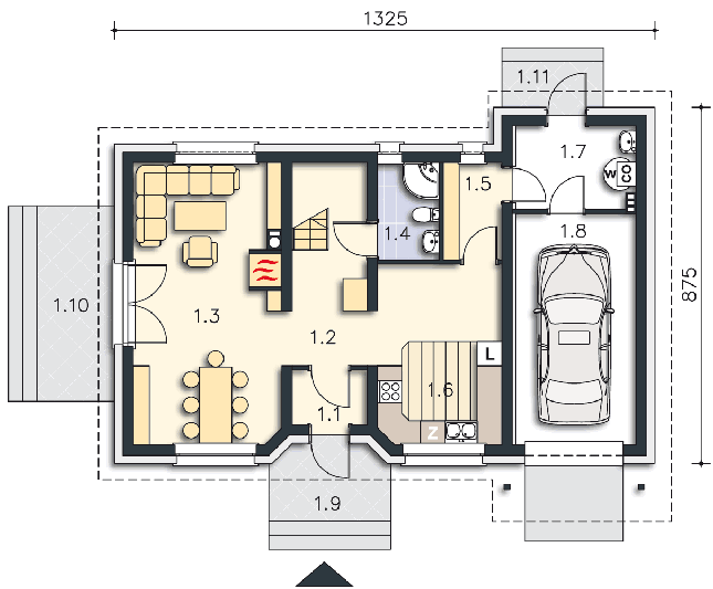 Rzut parteru POW. 80,1 m²