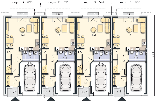 Rzut parteru POW. 61,7 m²