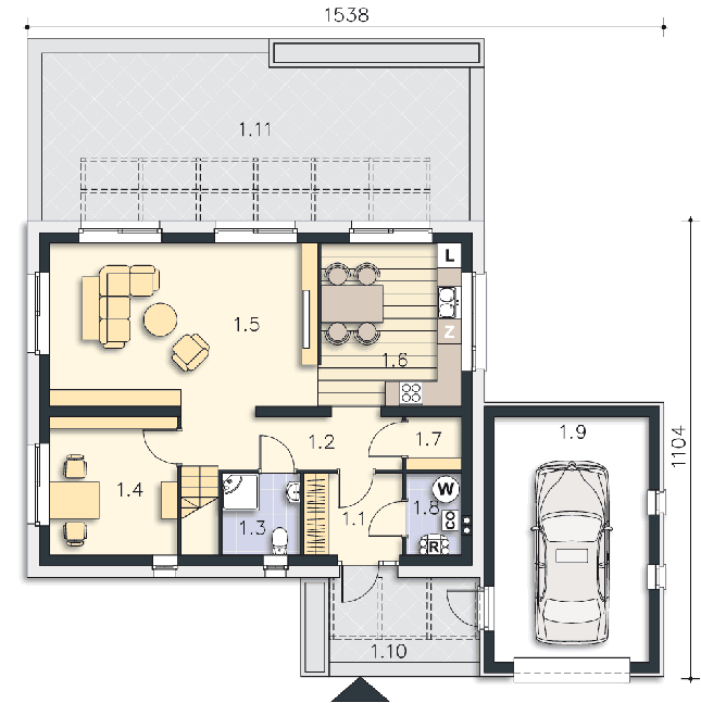 Rzut parteru POW. 91,5 m²