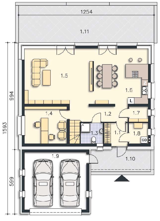 Rzut parteru POW. 126,5 m²