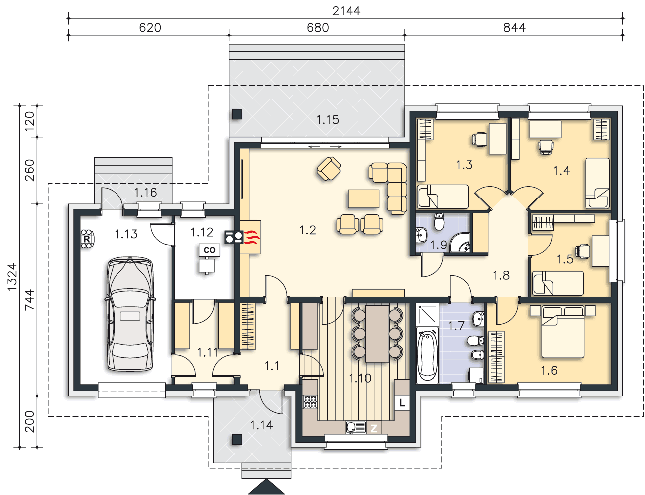 Rzut parteru lustro POW. 177,5 m²
