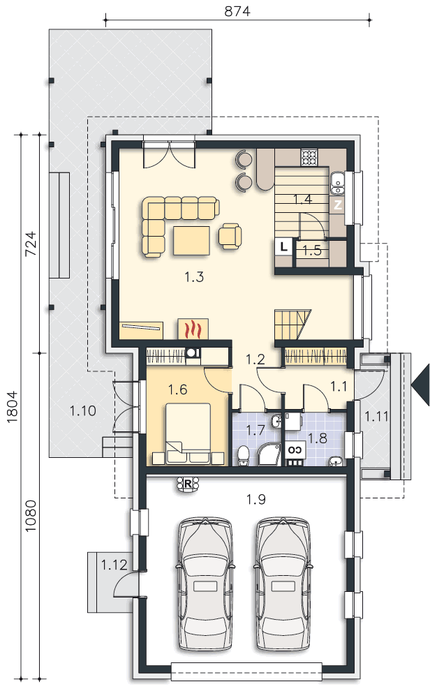 Rzut parteru POW. 113,3 m²