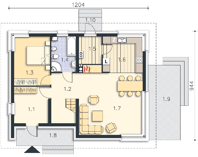 Rzut parteru POW. 85,7 m²