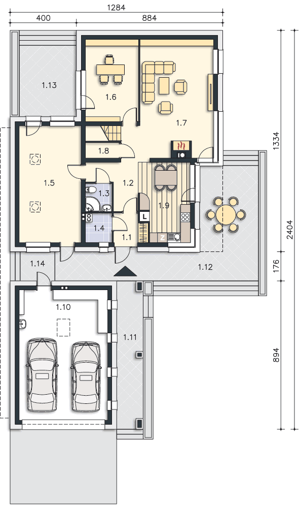 Rzut parteru POW. 148,7 m²