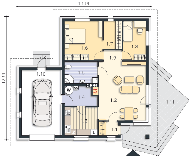 Rzut parteru POW. 110,8 m²