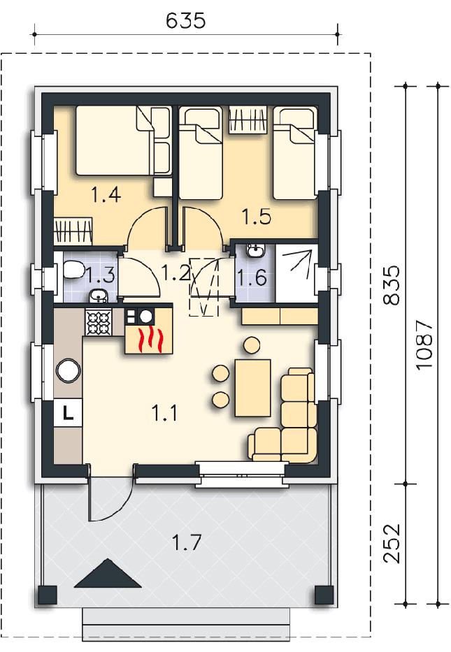 Rzut parteru POW. 39,9 m²