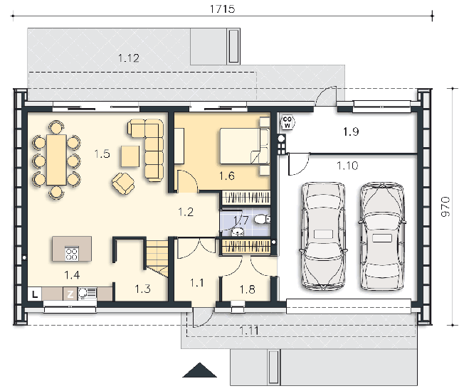 Rzut parteru POW. 115,1 m²