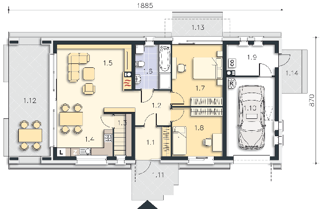 Rzut parteru POW. 108,8 m²