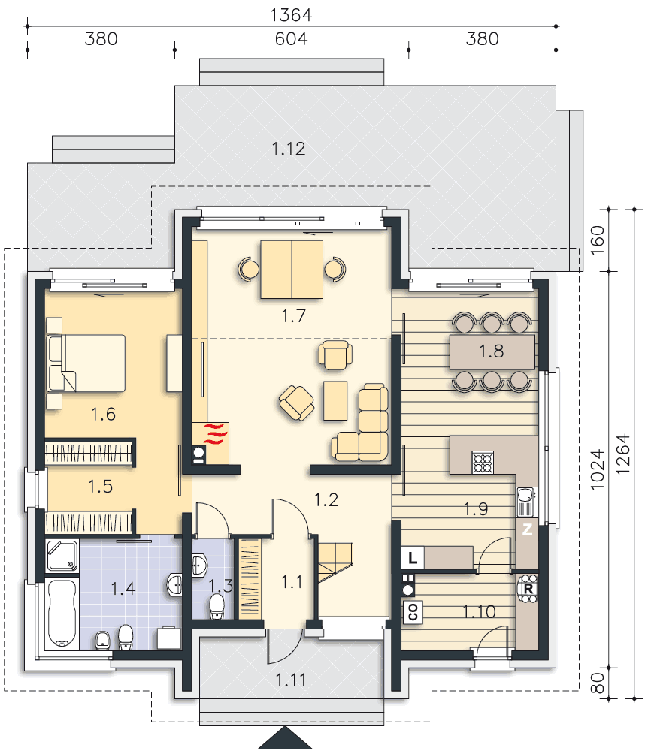 Rzut parteru POW. 115,3 m²