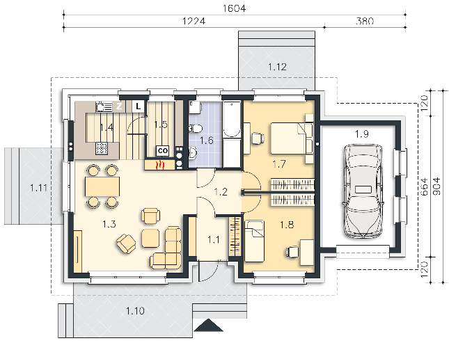 Rzut parteru POW. 105,7 m²