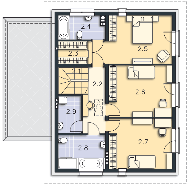 Rzut piętra POW. 87,4 m²