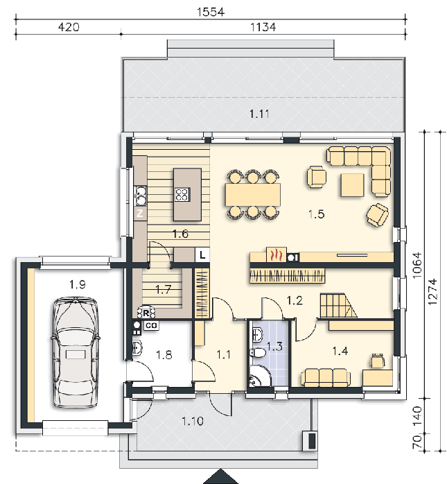 Rzut parteru POW. 120,5 m²