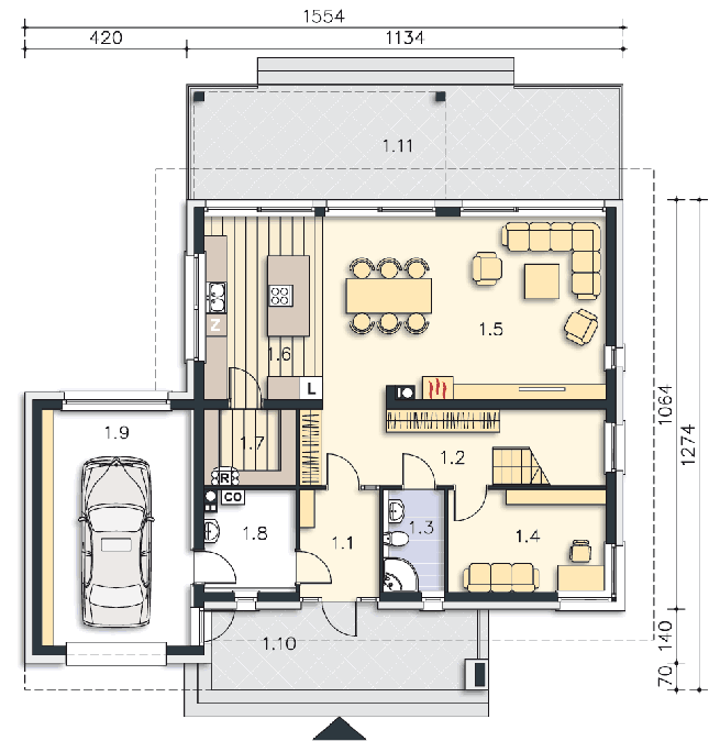 Rzut parteru POW. 120,5 m²