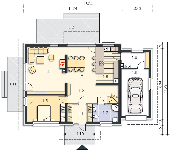 Rzut parteru POW. 129,1 m²