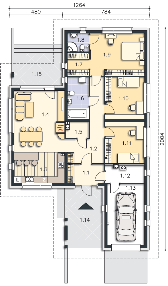 Rzut parteru POW. 144,3 m²