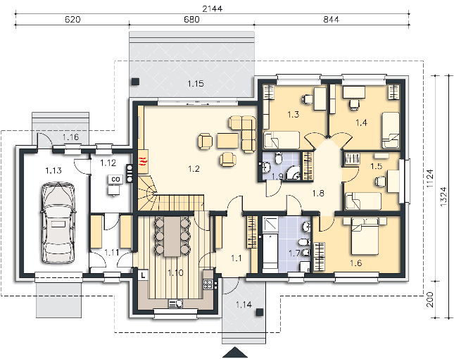 Rzut parteru POW. 177,4 m²