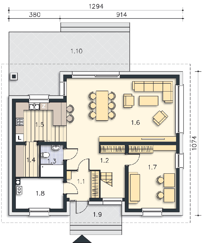 Rzut parteru POW. 99,8 m²