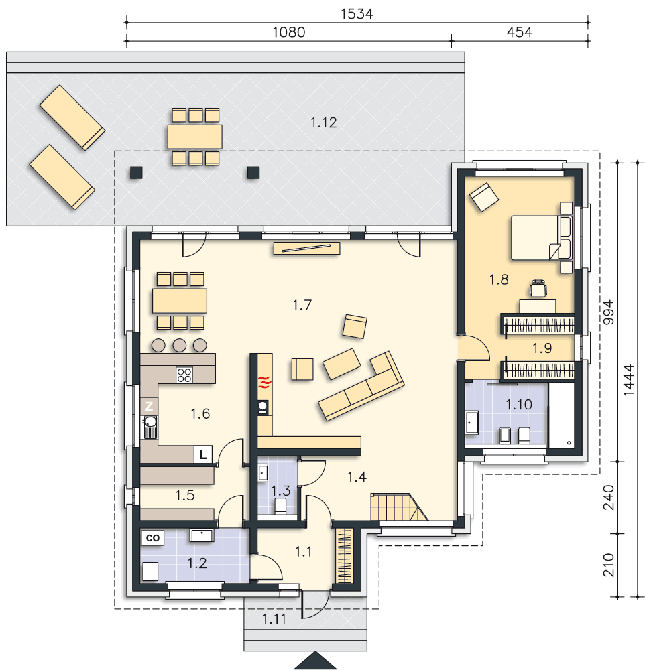 Rzut parteru POW. 139,6 m²