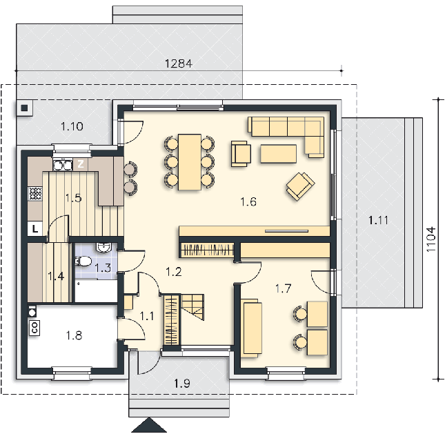 Rzut parteru POW. 103,9 m²