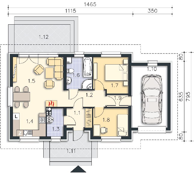 Rzut parteru POW. 85,2 m²