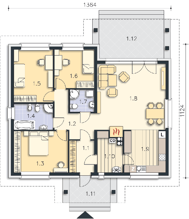 Rzut parteru POW. 118,7 m²