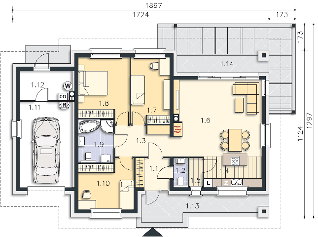 Rzut parteru POW. 126,2 m²