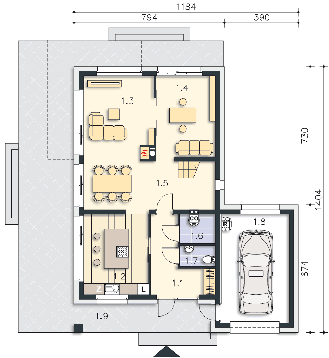 Rzut parteru POW. 96,0 m²