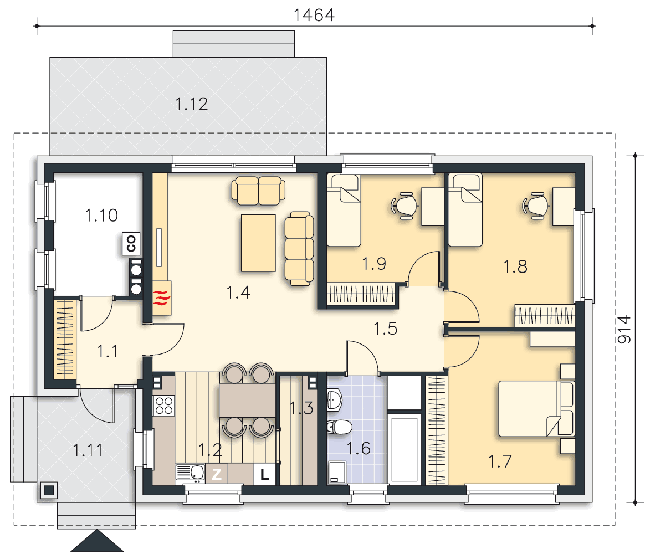 Rzut parteru POW. 99,6 m²