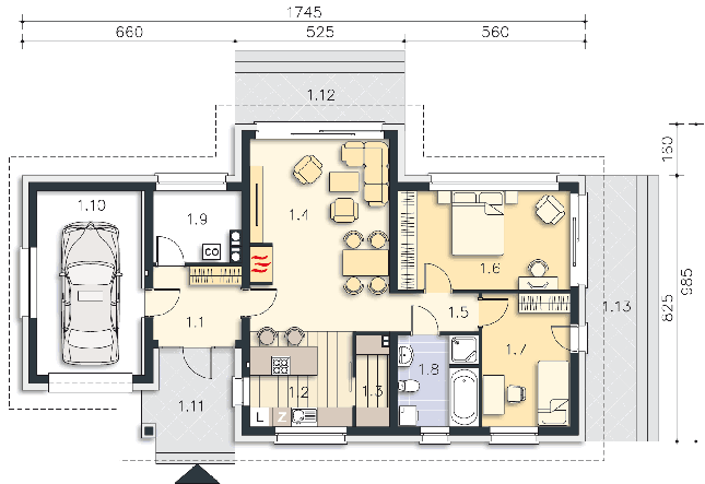 Rzut parteru POW. 106,4 m²