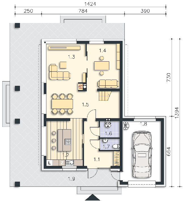 Rzut parteru POW. 96,0 m²