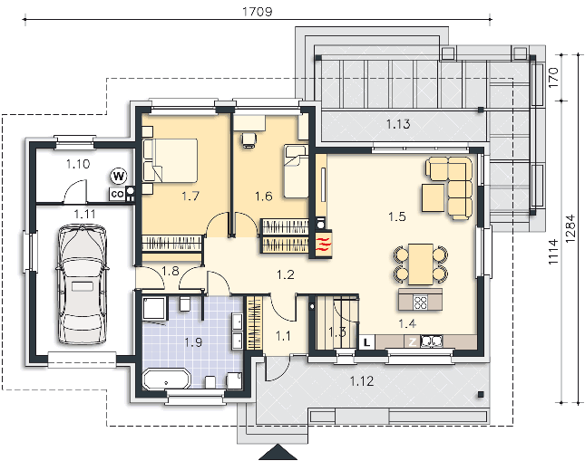 Rzut parteru POW. 138,7 m²