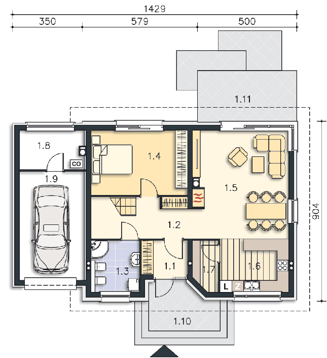 Rzut parteru POW. 98,3 m²