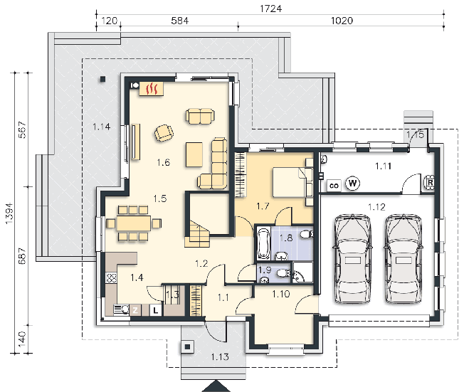 Rzut parteru lustro POW. 139,0 m²