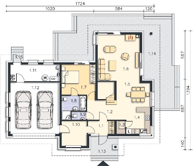 Rzut parteru POW. 139,0 m²