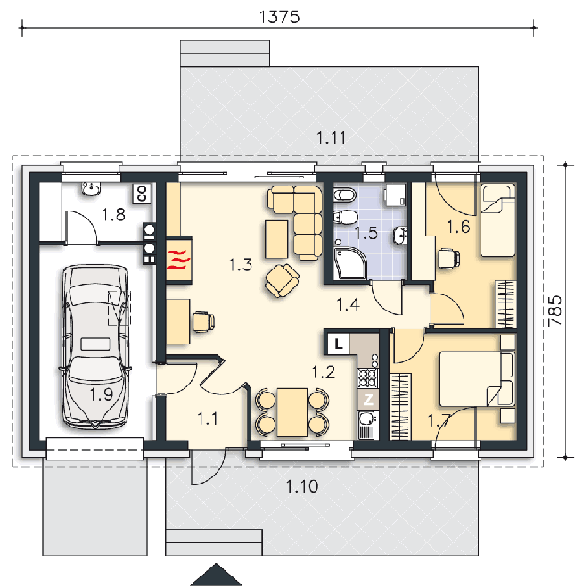 Rzut parteru POW. 82,6 m²