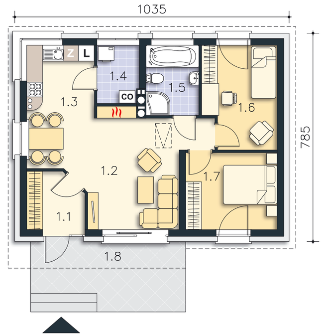 Rzut parteru POW. 61,9 m²