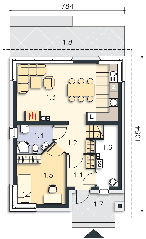Rzut parteru POW. 58,1 m²