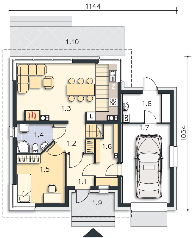 Rzut parteru POW. 82,0 m²