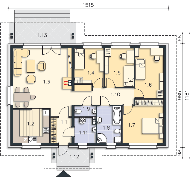 Rzut parteru POW. 120,4 m²